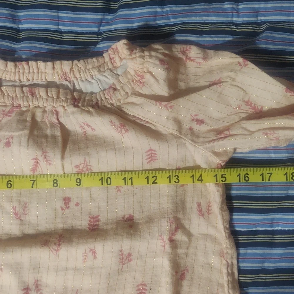 Cat & Jack Girls Blush Pink Peasant Top – Floral Gold Shimmer – Size 7-8